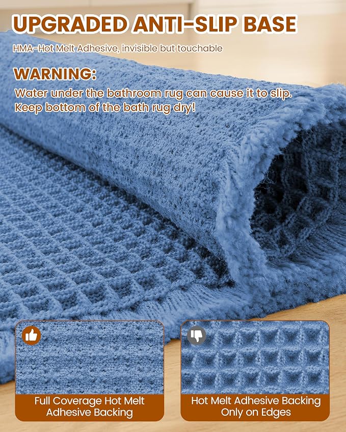 Smiry Waffle Bath Mat 30x20, Extra Soft Absorbent Bathroom Rugs, Non Slip Machine Washable Quick Dry Bath Rugs for Bathroom Floor, Tub, Shower, Home Decor Accessories, Blue