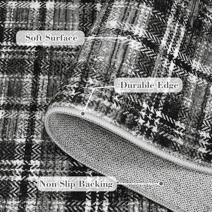 Washable Runner Rug 2x8 Runners for Hallways Non Slip Bath Mat Modern Soft Bedroom Rug Farmhouse Kitchen Rugs Entryway Rugs Stain Resistant Carpet for Laundry 2'x8' Black/Grey