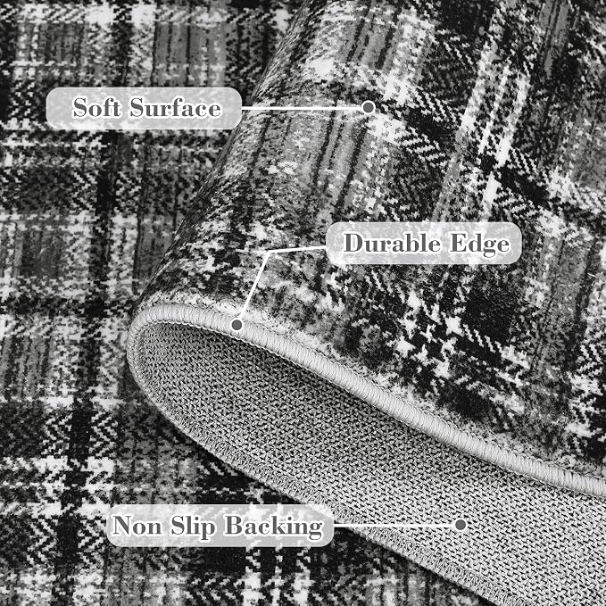 Washable Area Rugs 4x6 Rug for Living Room Non Slip Modern Soft Area Rug for Bedroom Farmhouse Black Throw Rugs Low Pile Entryway Rug Stain Resistant Carpet for Office 4'x6' Black/Grey