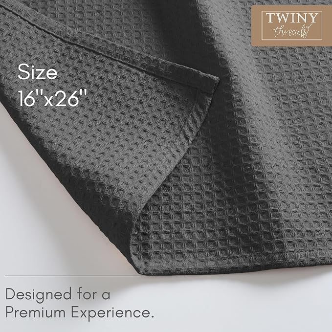 TWINY threads Grey Waffle Weave Dish Towels, 6 Pack, 16x26 Inches, Premium 100% Cotton Kitchen Linen Set, Absorbent Tea Cloths for Cleaning, Drying Dishes, Machine Washable, Durable, Quick Dry, Gray