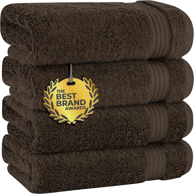 Cotton Paradise 100% Cotton Turkish Towel Set, Soft Absorbent Quick Dry, 4 Piece Hand Towel Set, Chocolate Brown