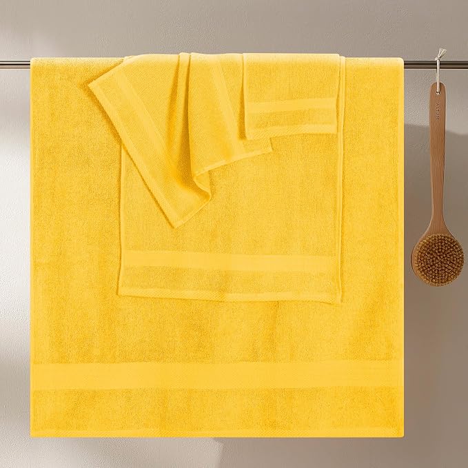 GLAMBURG Ultra Soft 8-Piece Towel Set - 100% Pure Ringspun Cotton, Contains 2 Oversized Bath Towels 27x54, 2 Hand Towels 16x28, 4 Wash Cloths 13x13, Ideal for Everyday use, Hotel & Spa- Mustard Yellow