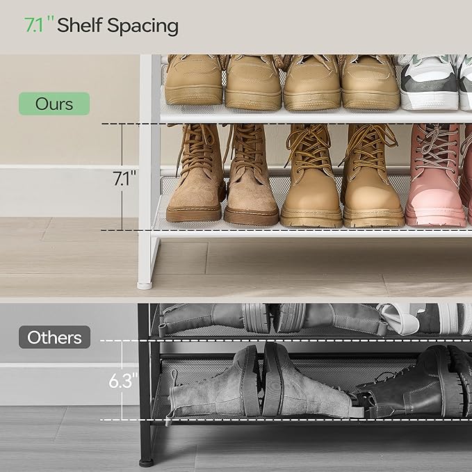 Nunsino Shoe Rack,8 Tier Metal Shoe Organizer,Max Holds 40 Pairs,Heavy Duty Shoes Shelf for Garage, Entryway, Closet,White