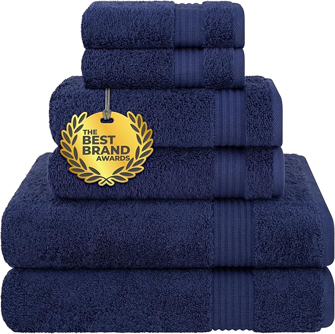 Cotton Paradise 100% Cotton Turkish Towel Set, Soft Absorbent Quick Dry, 6 Piece Towel Set, Navy Blue