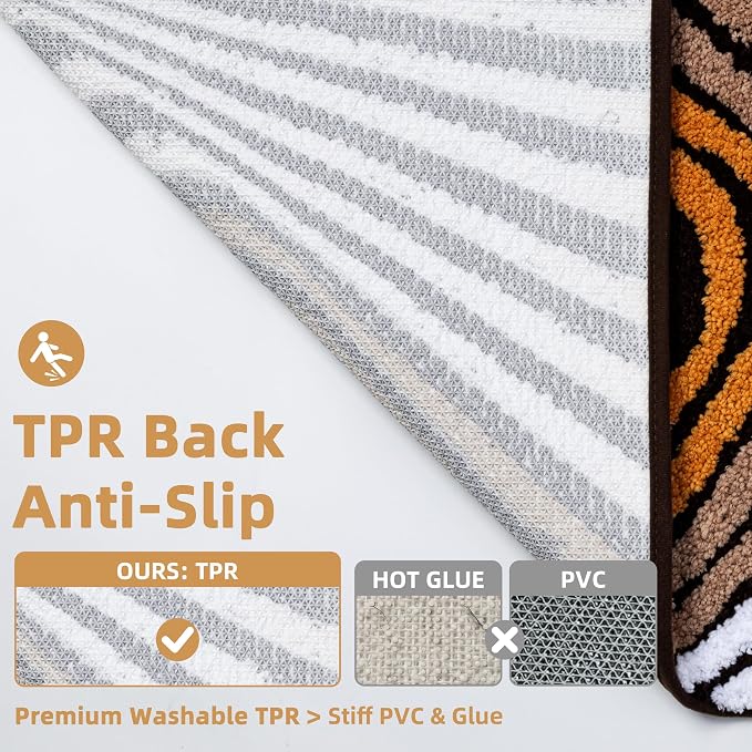 Microfiber Funky Bath Mat, Non Slip Absorbent High Pile Tufted Bath Rug with 3D Striped Pattern, Small Shower Rug for Bathroom Sink, Toilet, Tub, Machine Washable, 16"x24", Brown