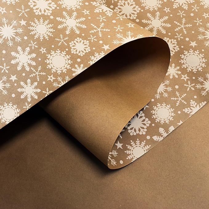 volila Brown Paper Roll 17.5 inch x 50 feet - Snowflakes Kraft Paper Roll for Gift Wrapping Flower Boquet Craft Supplies - Brown Wrapping Paper for Moving Packing Paper