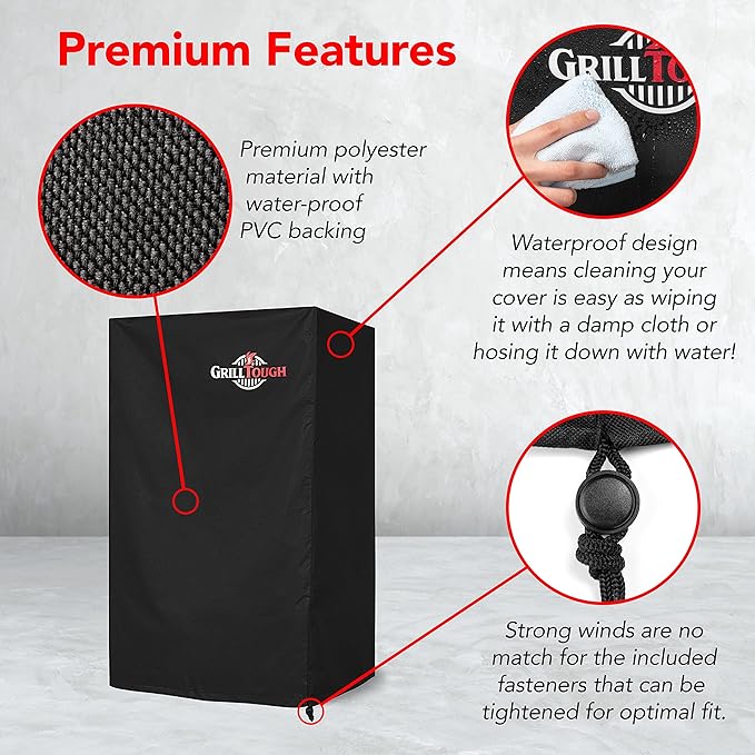 GrillTough Heavy Duty Smoker Cover, 40 Inch – Waterproof, Weather Resistant, UV & Fade Resistant with Adjustable Straps – BBQ Cover for Flat Grill, Black