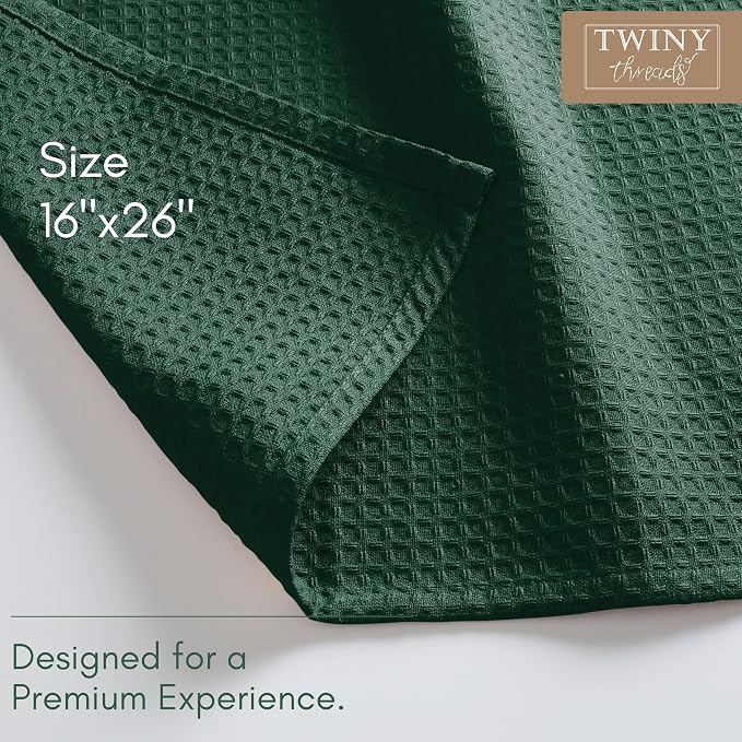 TWINY threads Kitchen Towels - Set of 6, 100% Cotton Waffle Weave Easter Dish Towels with Hanging Loop, Soft and Washable for Table Cleaning, Dinning, Parties - 16"X 26" - Olive Green