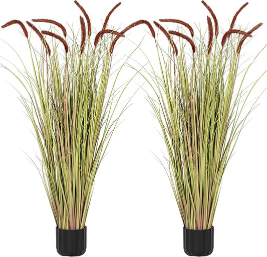 Sunnyglade 4 FT 2-Pack Artificial Horsetail Reed Grass, Fake Topiary Plant Tree in Pot, Cement Filled Pot Faux Flower Plants, Housewarming Gift Potted Bushes for Home Indoor Outdoor Office Decor