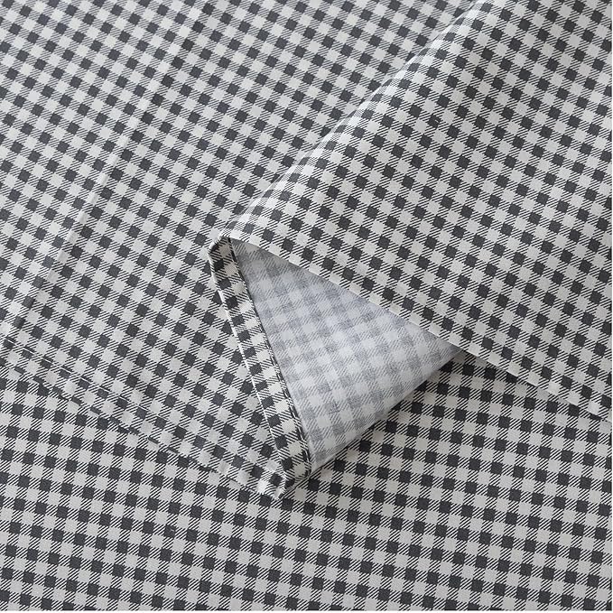 FADFAY Black Plaid Twin XL Size Sheets 100% Cotton Geometric Checker Bedding Teens Grid White Gingham Pattern College Bedding Deep Pocket Sheets with 2 Pillowcases Ultra Soft 4pcs, Twin Extro Long