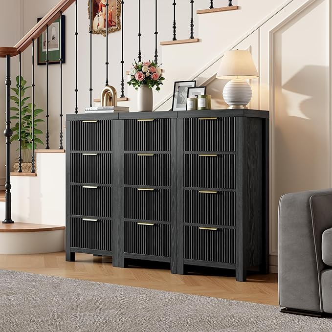 Modern Solid Wood Chest of Drawers, Multifunctional Large-Capacity Storage Drawer Cabinet, Dresser Organizer with Metal Handle, for Hallway, Entryway, Black X3