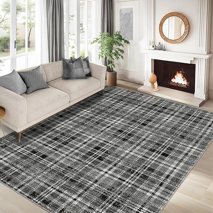 Washable Area Rug 3x5 Plaid Entryway Rug with Non Slip Rubber Backing, Farmhouse Soft Low Pile Rustic Stain Resistant Accent Rug for Living Room Bedroom Playroom