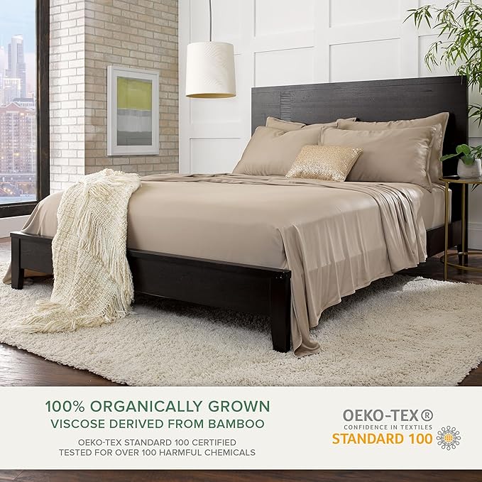 Pure Bamboo Full Sheets, Genuine 100% Organic Viscose Derived from Bamboo Bed Sheet Set, Luxuriously Soft & Cooling, Double Stitching, 2 Year Quality Promise (Full, Sand)