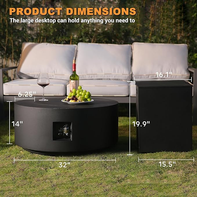 32-inch Fire Table with Natural Gas Conversion Kit, 65,000BTU Outdoor Modern Patio Fire Pit Table w/Lid, Lava Rocks,Tank Cover, Rain Cover,Black
