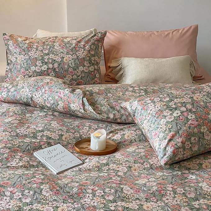 HighBuy Queen Size Comforter Set Vintage Floral Multi Color Soft Floral Bedding for All Seasons Women Girl Ultra Soft Queen Bedding Set with Flower Comforter and 2 Pillowcases