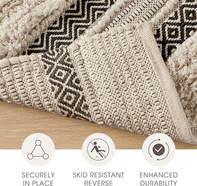 INK+IVY Bath Rug Hand-Woven Texture Shaggy Striped Soft & Water Absorbent, Boho Bathroom Décor Bath-Mats, Non-Slip Absorbent Quick Dry Mats for Tub, Shower Room, Asher, 22x58, Black 1 Piece