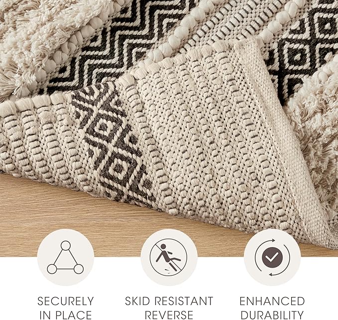 INK+IVY Bath Rug Hand-Woven Texture Shaggy Striped Soft & Water Absorbent, Boho Bathroom Décor Bath-Mats, Non-Slip Absorbent Quick Dry Mats for Tub, Shower Room, Asher, 20x32, Black 1 Piece