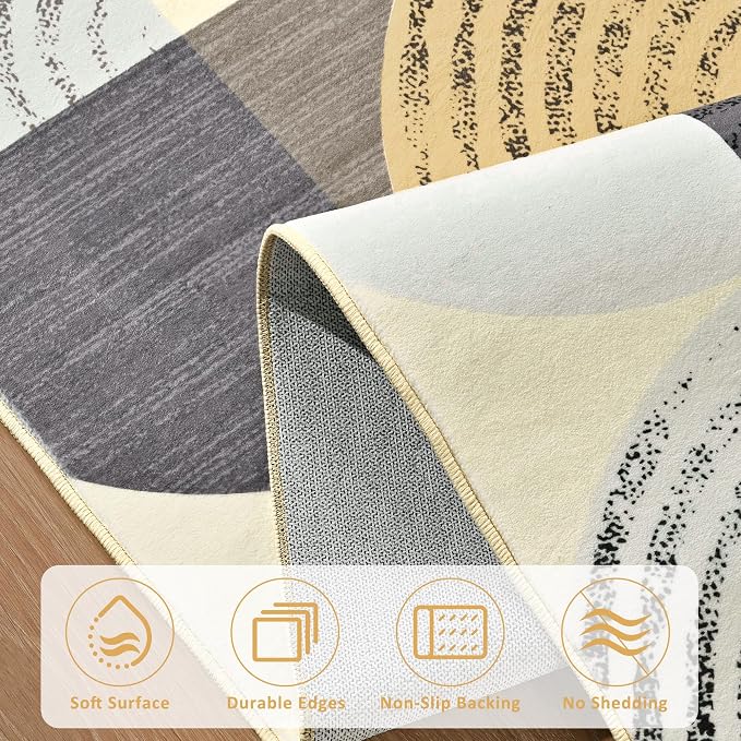 Merelax 5x8 Geometric Rug for Livingroom Bedroom - Washable Non-Slip Abstract Multi-Color Area Rug, Indoor Floor Carpet Low Pile Soft Rug for Dining Room, Mudroom, Modern Aesthetic Decor, Light Tan