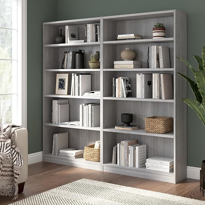 Bush Home Universal Tall 5 Shelf Bookcase in Platinum Gray, Vertical Storage and Display Bookshelf for Home Office or Living Room Organization