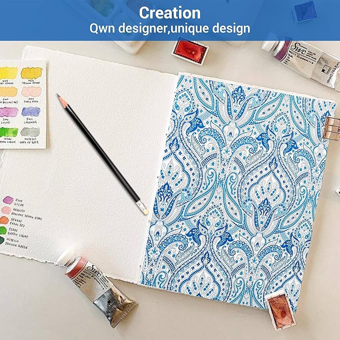 Softan Blue Paisley Printed Bed Sheets Full Size, Floral Sheet Set Full, Brushed Microfiber Patterned Fitted Sheet with 15" Deep Pocket & Non-Slip Straps, Blue Flower Sheets & Pillowcase Set