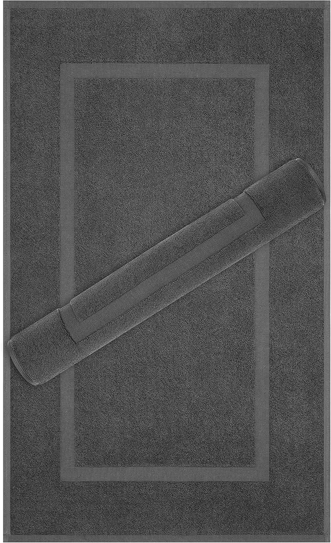 Cotton Paradise 100% Cotton Turkish Bathmat Set, Soft Absorbent Quick Dry, 2 Piece 20x34 Bathmat Floor Set, Dark Gray
