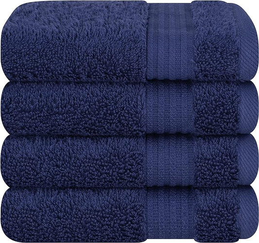 Cotton Paradise 100% Cotton Turkish Towel Set, Soft Absorbent Quick Dry, 4 Piece Washcloth Set, Navy Blue