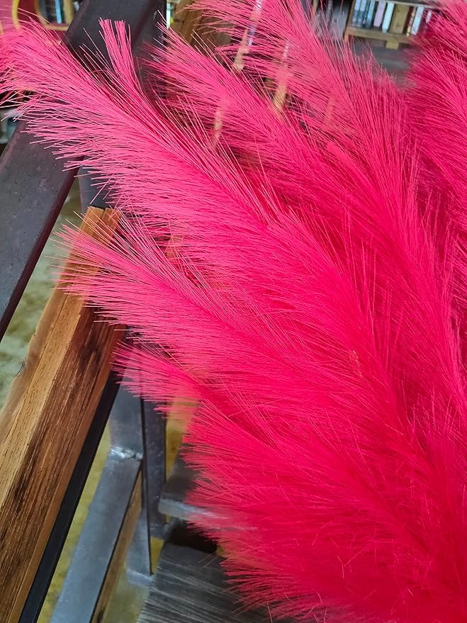 Premium Faux Pampas Grass Decor Tall & Fluffy, No Assembly Needed Long Pampas, Luxury Large Floral, Elegant Feather Flowers for Wedding Decorations (Faux Red, 8pcs 43.3"(110cm))