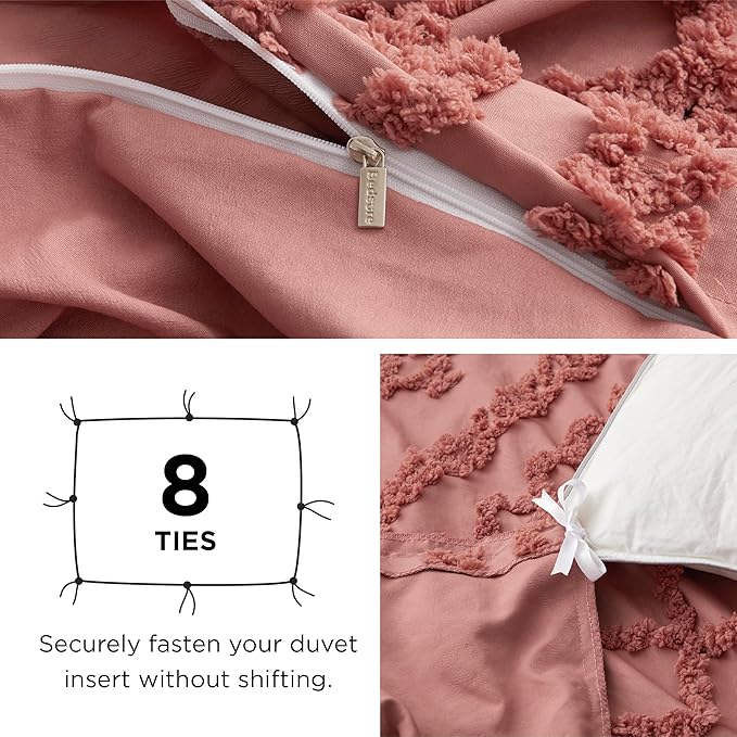 Bedsure Boho Duvet Cover King Size, Soft & Comfortable Elegant Design Boho Bedding for Decoration, Machine Washable Comforter Cover for All Seasons,Includes 1 Duvet Cover & 2 Pillow Shams,Pink