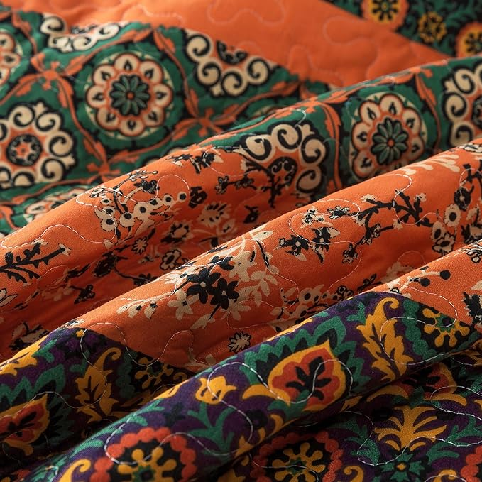 HoneiLife Quilt Sets King Size - 3 Pieces Microfiber Quilt Lightweight Bedspreads Wildflower Coverlets Retro Bed Cover King Quilt Bedding Set All Season Quilts-Pumpkin