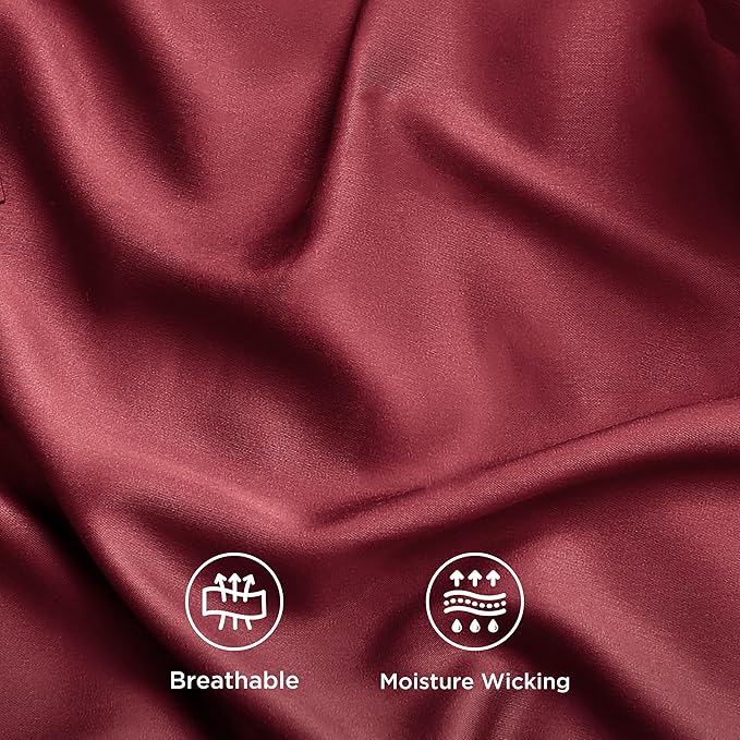 Bedsure King Size Sheets Set, Cooling Sheets for Hot Sleepers, Rayon Derived from Bamboo, Breathable & Soft, Deep Pocket Up to 16 Inches, Hotel Luxury Silky Bedding, Burgundy