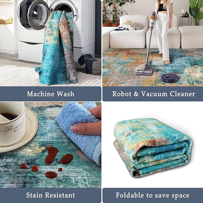 vivorug Washable Rug, Ultra Soft Area Rug 4x6, Non Slip Abstract Small Rug, Stain Resistant Rugs for Living Room Bedroom, Modern Fluffy (Rosy Clouds, 4'x6')