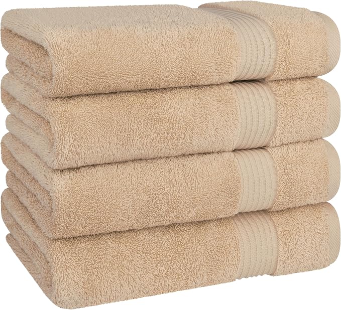 Cotton Paradise Turkish Towel Set, Soft Absorbent Quick Dry, 4 Piece Bath Towel Set, Beige