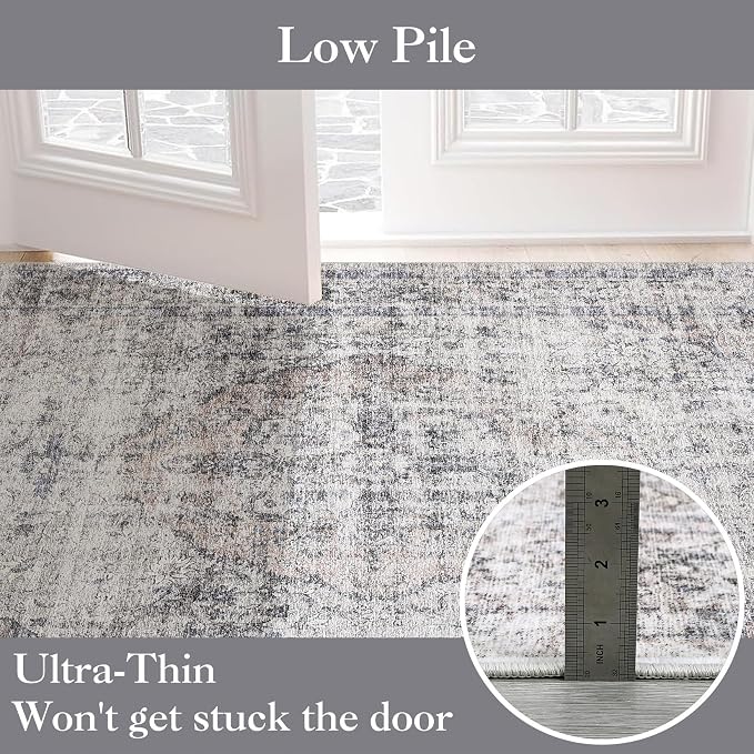 Washable Boho 10x13 Area Rug for Living Room Low Pile Soft Bedroom Rugs Non Slip Distressed Medal Print Large Indoor Carpet Thin Foldable Boho Vintage Carpet for Playroom Farmhouse, Beige