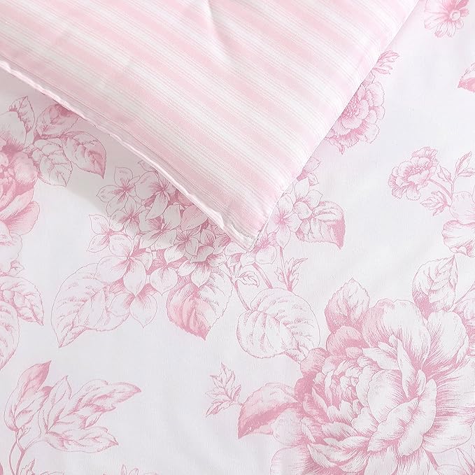 Laura Ashley - Twin XL Comforter Set, Reversible Cotton Bedding with Matching Sham, Medium Weight for Year Round Use, Oeko-Tex Certified, Dorm Essentials, Coquette Room Decor (Delphine Mauve Pink)