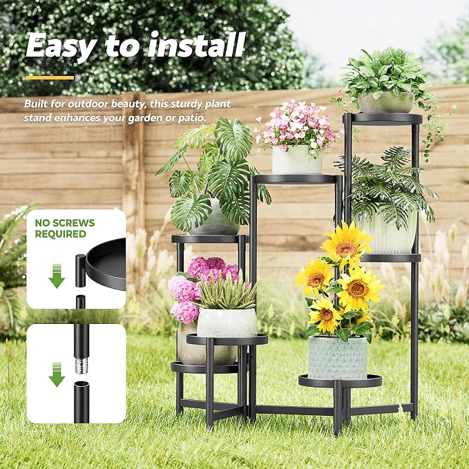 7 Tier Large Tiered Plant Stand Indoor, 7.9 Inch Wide Tall Corner Metal Plant Stands Outdoor for Multiple Plants, Decoration Flodable Tall Flower Display Holder Rack Shelf for Patio Balcony House