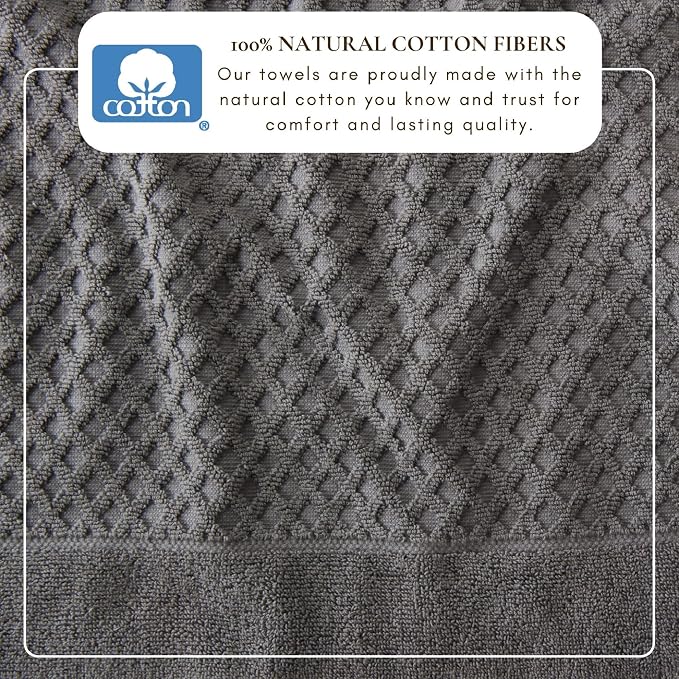 Great Bay Home Bath Towels - 100% Cotton 6 Piece Bath Sheet Set - Diamond Waffle Weave - Absorbent, Durable, Quick-Dry Towels for Bathroom (Dark Grey)