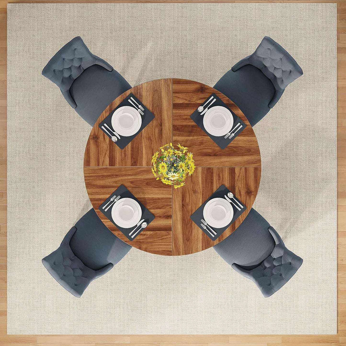 Tribesigns 47-Inch Round Dining Table - Rustic Brown Wood Kitchen Table for 4-6 | Farmhouse Accent Furniture