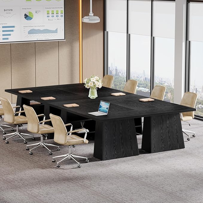 Tribesigns 63-Inch Executive Desk, Modern Black Office Desk with Double Pedestal and Storage Shelves, Simple Large Computer Writing Conference Table Workstations Business Furniture for Home Office