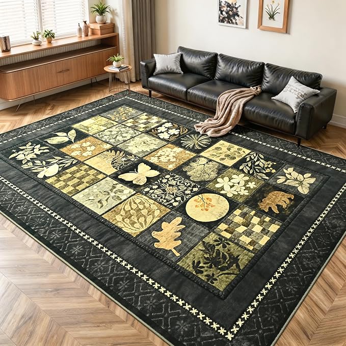 Tepook 5x7 Area Rugs for Living Room, Modern Large Geometric Rug for Bedroom, Washable Patchwork Rug Indoor Non Slip Throw Carpets for Dining Room Office Farmhouse Home Decor, Dark Grey