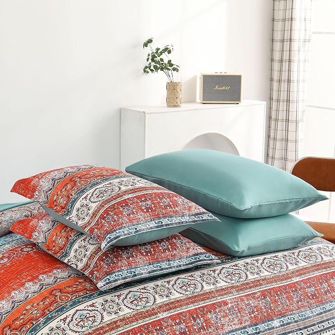 Cottolester Boho King Size Comforter Set 8 Pieces,Terracotta Comforter Bohemian Striped Bed in A Bag, Soft Microfiber Bedding Set for All Seasons