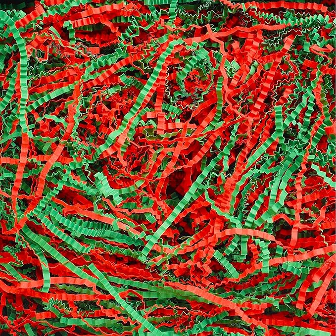Uptotop 5oz Crinkle Cut Paper Shred Filler for Gift Wrapping Basket Filling, Birthday, Christmas, Thanksgiving, Wedding, Mother's Day, Red and Green (5 oz)