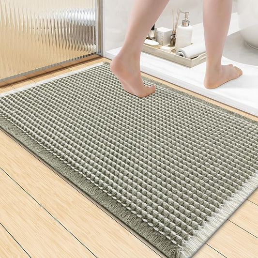Smiry Waffle Bath Mat 36x24, Extra Soft Absorbent Bathroom Rugs, Non Slip Machine Washable Quick Dry Bath Rugs for Bathroom Floor, Tub, Shower, Home Decor Accessories, Green & Cream