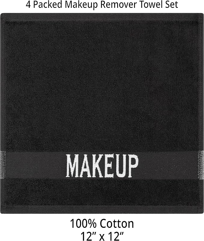 Cotton Paradise 100% Cotton Turkish Towel Set, Soft Absorbent Quick Dry, 4 Piece Makeup Towel Set, Coal Black
