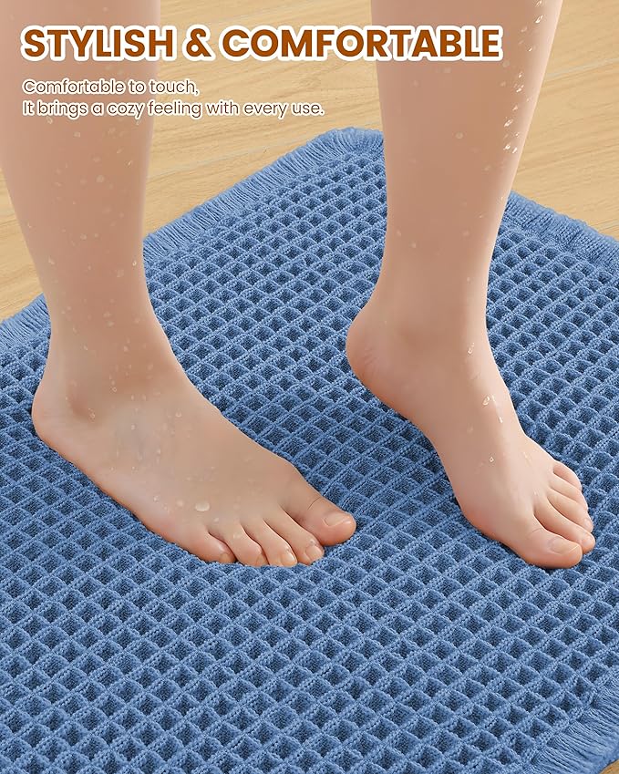Smiry Waffle Bath Mat 30x18, Extra Soft Absorbent Bathroom Rugs, Non Slip Machine Washable Quick Dry Bath Rugs for Bathroom Floor, Tub, Shower, Home Decor Accessories, Blue
