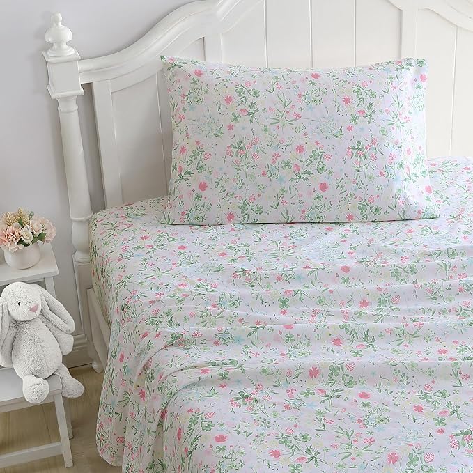 Laura Ashley Kids - Twin XL Sheet Set, Soft & Wrinkle-Resistant Toddler Bedding Set, Fun & Whimsical Bedroom Decor, Ideal Girl Room Essentials, Bed Sheets with Matching Pillowcase (Posey Dance Pink)