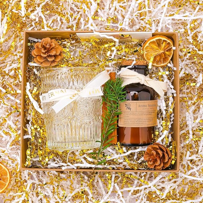 Uptotop 6oz Crinkle Cut Paper Shred Filler for Gift Wrapping Basket Filling, Birthday, Christmas, Thanksgiving, Wedding, Mother's Day (White and Gold)