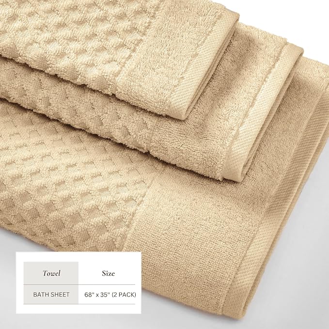 Great Bay Home Oversized Bath Sheets - 100% Cotton 2 Pack 68x35 Extra Large Towel - Absorbent, Durable, Quick-Dry Towels for Bathroom (Oatmeal)