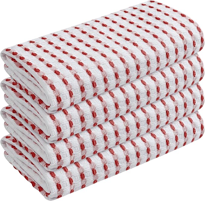 TWINY threads Waffle Kitchen Towels 100% Cotton Set of 4, Ultra Absorbent Dishcloth Set, Absorbent, Quick Dry & Soft Waffle Texture Cloths for Drying Dishes & Household Cleaning, Rust & White