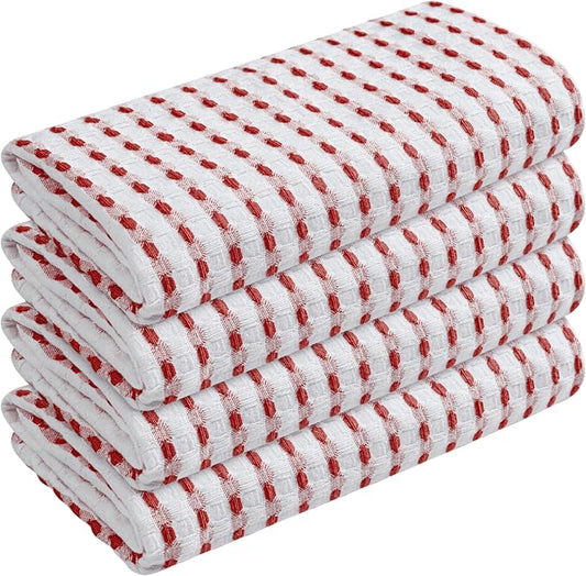 TWINY threads Waffle Kitchen Towels 100% Cotton Set of 4, Ultra Absorbent Dishcloth Set, Absorbent, Quick Dry & Soft Waffle Texture Cloths for Drying Dishes & Household Cleaning, Rust & White