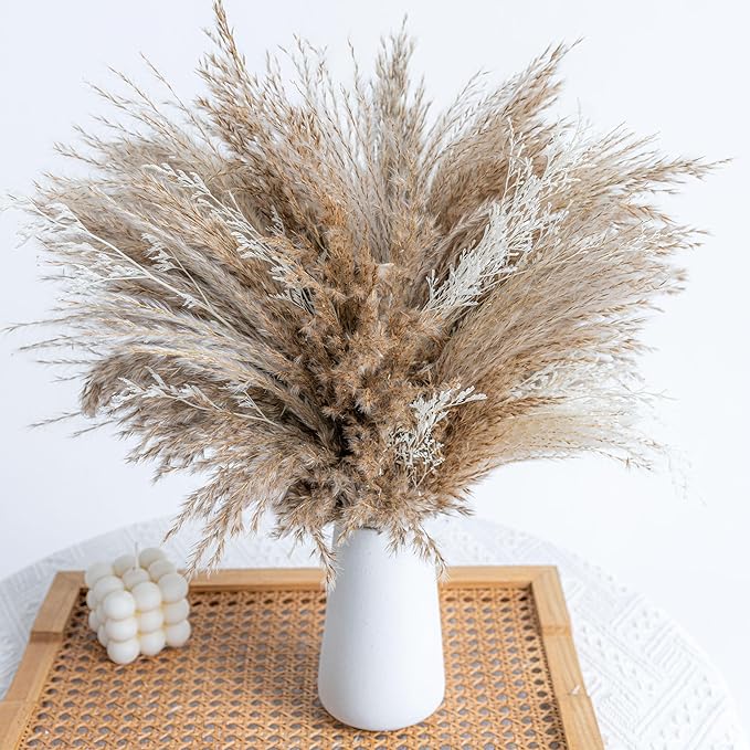 WILD AUTUMN Fluffy Boho Decor Dried Grass - Dried Pampas Grass Short pompas Grass Vase Filler Dried Flowers Wedding Home Table Rustic Farmhouse Decor